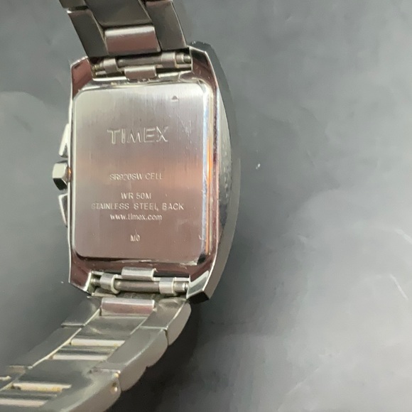 Mens Timex Dress Rectangle Stainless Silver Tone Black Dial Date Analog Watch - Picture 3 of 4